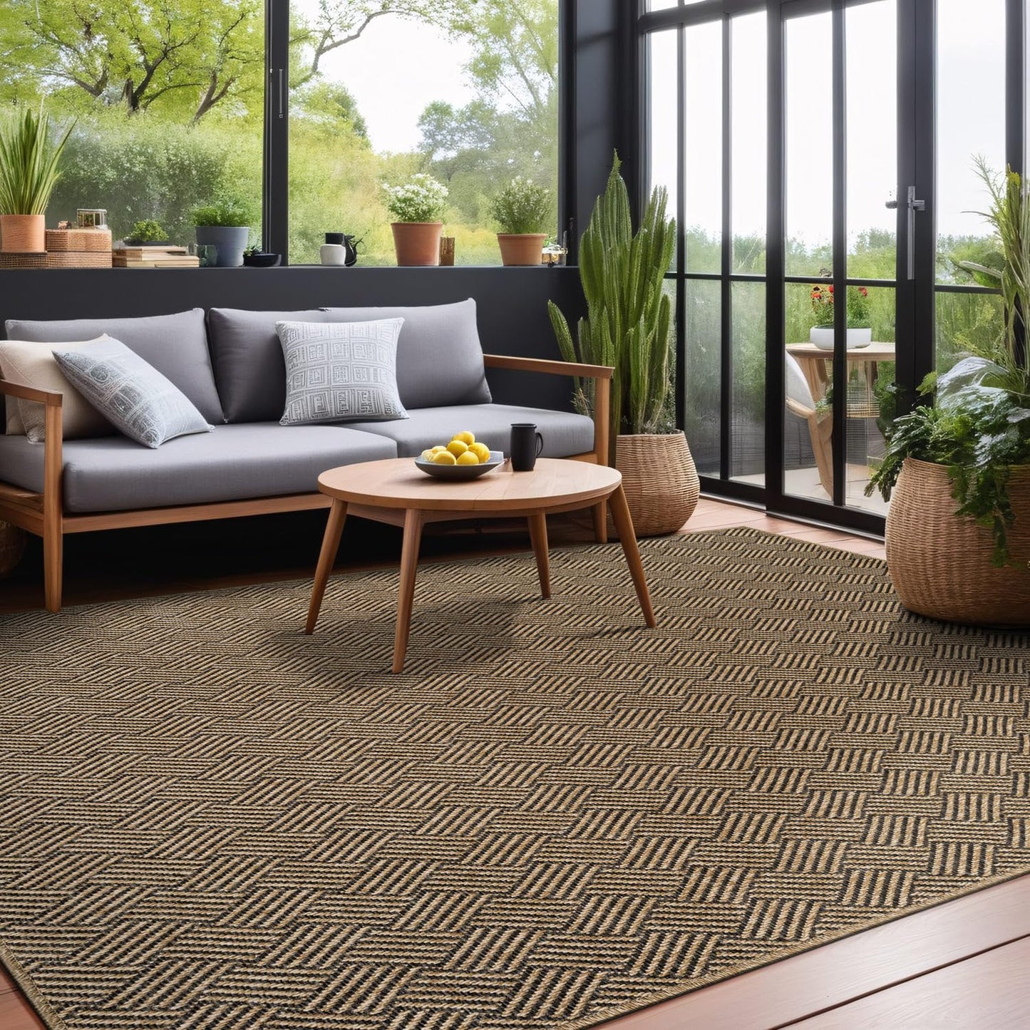 Luul Home Easy Jute Rugs 10x14 Herringbone Natural Color Living Room Indoor Outdoor Area Rug for Patio and Kitchen Rug High Traffic Washable Easy to Clean Solid Boho Woven Design Carpet (10 x 14)