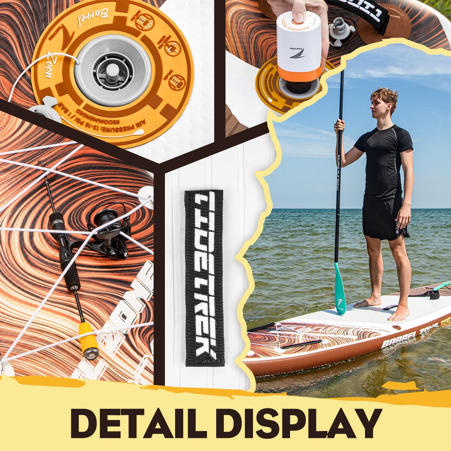 TIDETREK 11'6" Inflatable Stand Up Paddle Boards, Premium SUP Accessories, Non-Slip Comfort Deck for Youth & Adults (Amber Drift/Kayak Seat)
