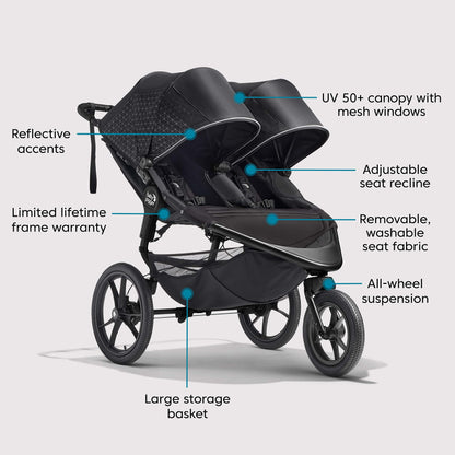 Baby Jogger® Summit X3 Double Jogging Stroller, Side by Side Double Stroller with Smooth Ride for Walking/Jogging, Compact Fold, All-Terrain Air Filled Tires, and All-Wheel Suspension, Midnight Black