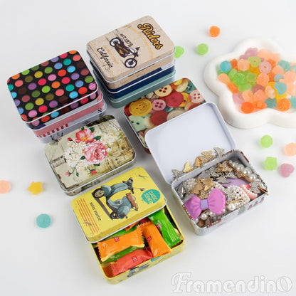 Framendino, 10 Pack Metal Tin Empty Trinket Jewelry Coin Boxes with Lid 10 Styles