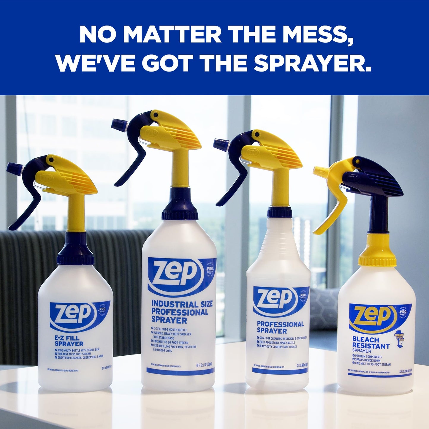 Zep Bleach Resistant Professional Sprayer Bottle - 32 oz (Pack of 2) - ZUPRO2-30 Foot Stream Spray or a Fine Mist, Adjustable Nozzle Measurements, Bleach Resistant for Up to a Year