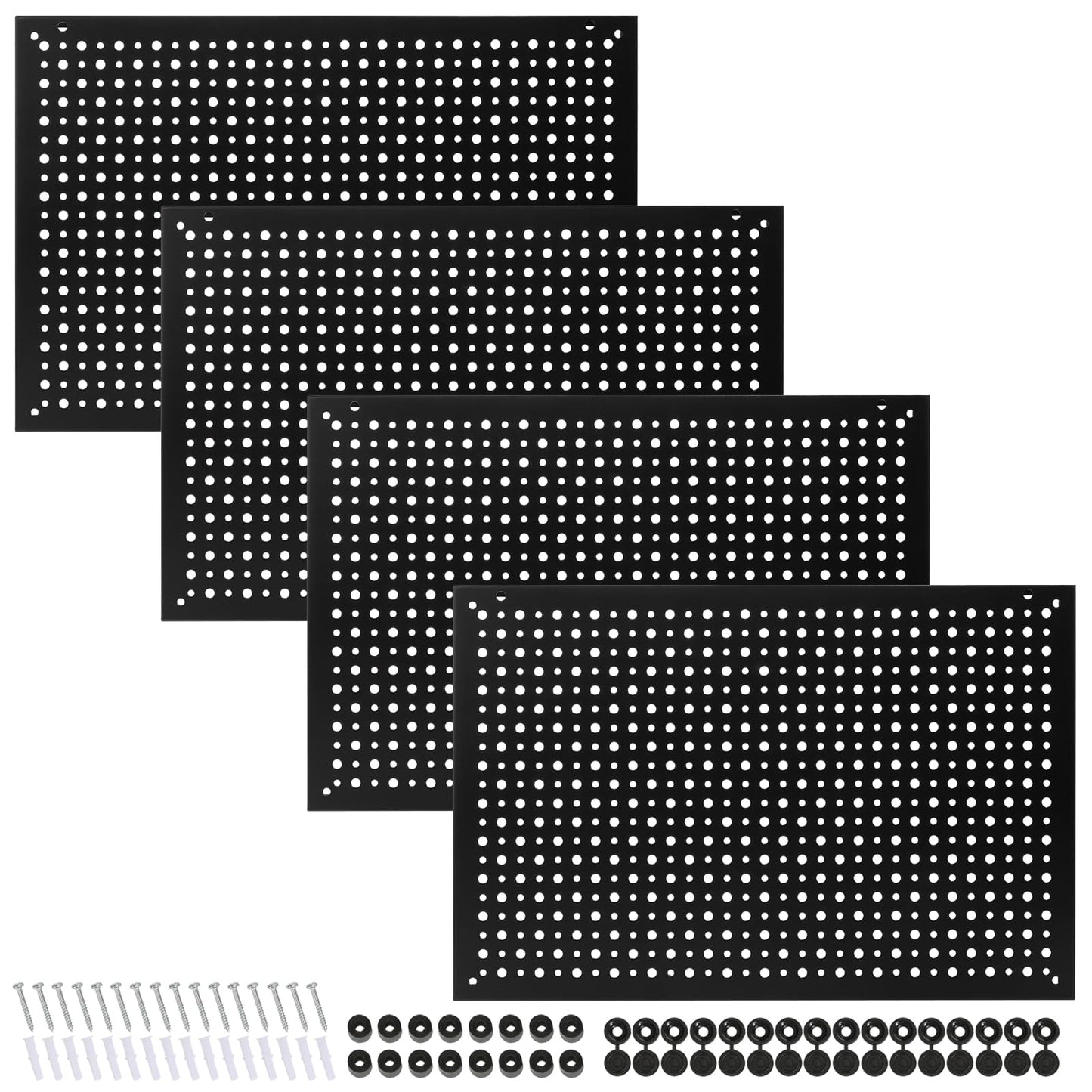 Daanxw 4 Pack Heavy Duty Steel Pegboard Garage Organization Panels,Universal 1/8 and 1/4 Pegboard Accessories,Suitable for Tool Storage,Garage Storage etc. (Black, 16X10.5)