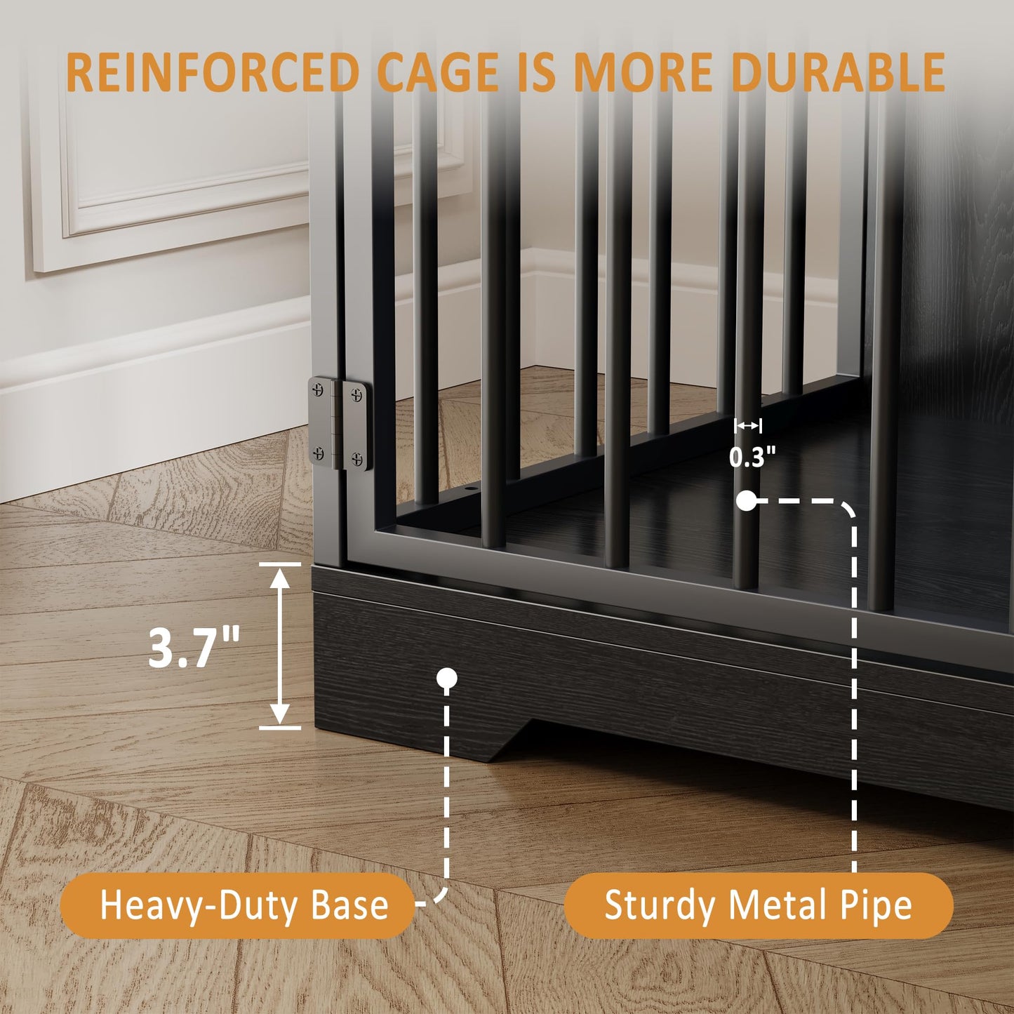 GarveeLife 48'' Dog Crate Furniture, Farmhouse Heavy Duty Dog Kennel with Bowl & Storage Drawers, Medium Dog Cage End Table for Small Medium Dogs, Black
