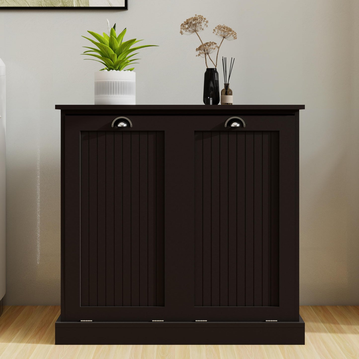 agnixnaf Laundry Sorter Cabinet, Two-Compartment Tilt-Out, Black Storage Cabinet, for Small Bothroom