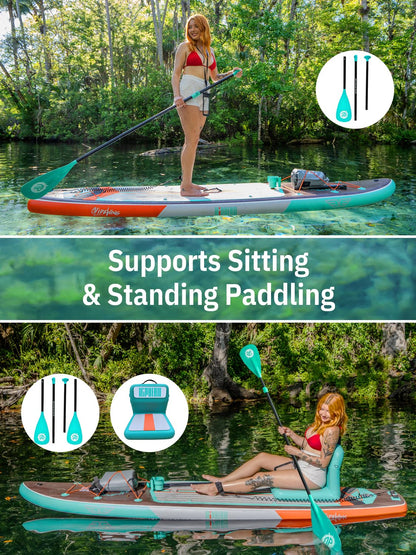 Niphean (Extra Large) Inflatable Paddle Board, SUP for 2+1 People/Family 500lbs Capacity Stand Up Paddle Board with SUP Accessories, StabilTrac Fin Non-Slip Paddleboard for Adults-Light Green