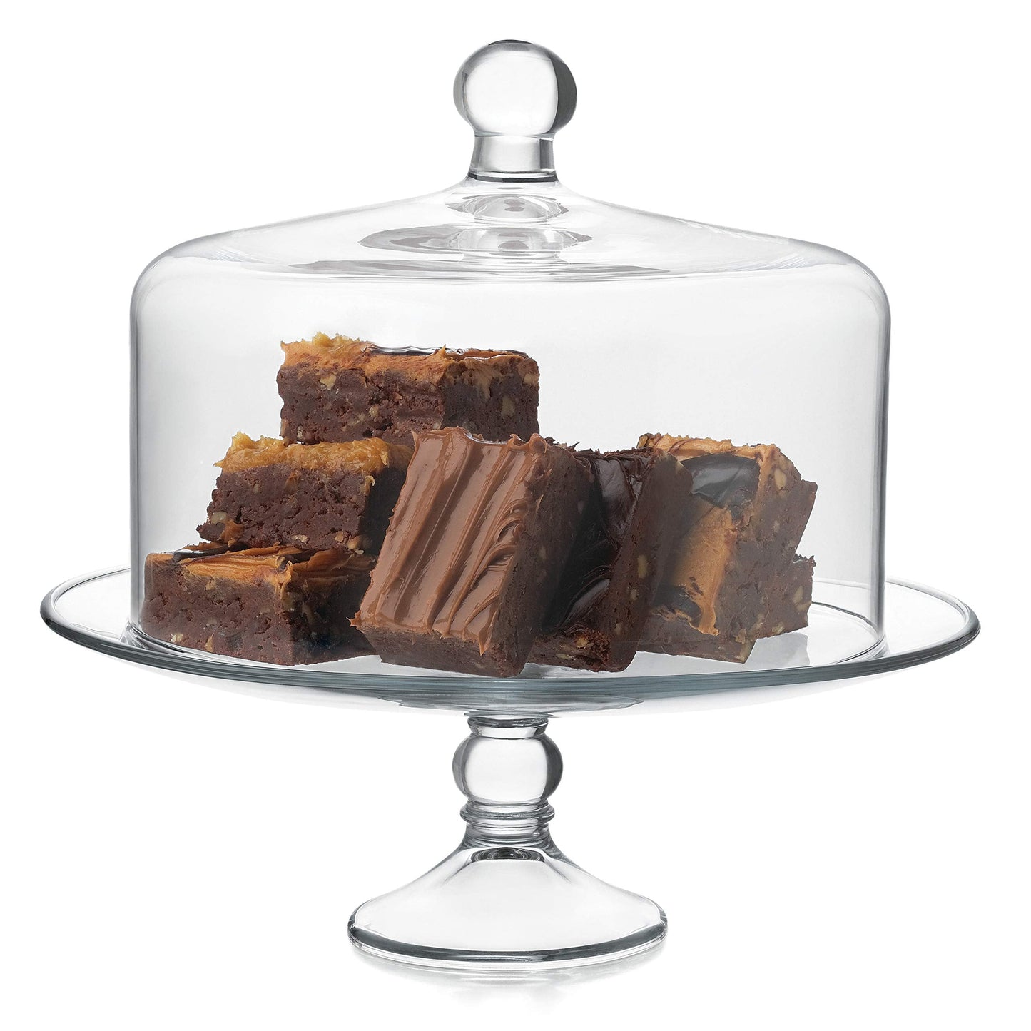 Libbey Selene Glass Cake Stand with Dome Lid, Elegant Curved Footed, Covered Cake Stand, Versatile Serving Dish for Variety of Desserts and More