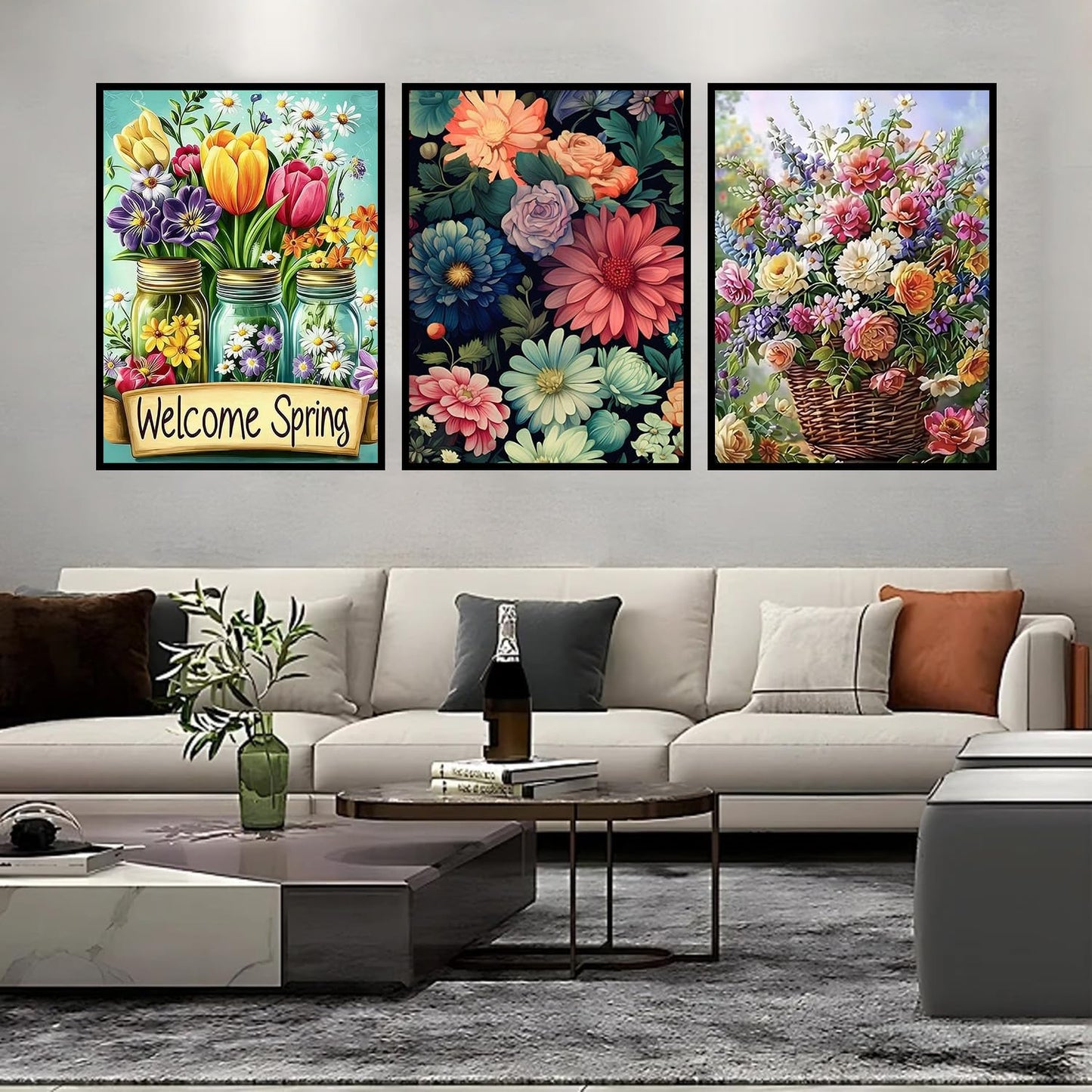 Ekuxom 3 Pack Diamond Art Kits for Adults-Flowers Diamond Painting Kits for Adults-5D DIY Full Round Drill Diamonds Gem Art Set for Home Wall Decor 12x16inch