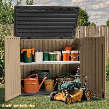 DWVO 35 Cu Ft Outdoor Horizontal Storage Shed w/o Shelf, 39 in Height Storage Sheds Lockable and Waterproof, Weather Resistant Resin Tool Shed for Storing Garden Tools, Brown