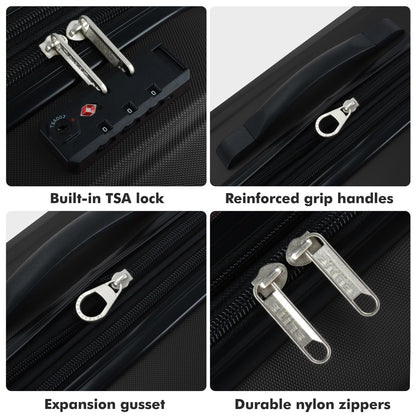 Elite Luggage Expandable Hardside Spinner Luggage,TSA Lock, Black, 3-Piece