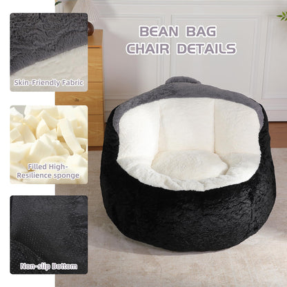 Amacv Oversized Bean Bag Chairs,Multicolor Faux Fur Couch Filled with Shredded Sponge,Large Lounger Sofa for Living Room,No Assembly Required, Black+White+Grey