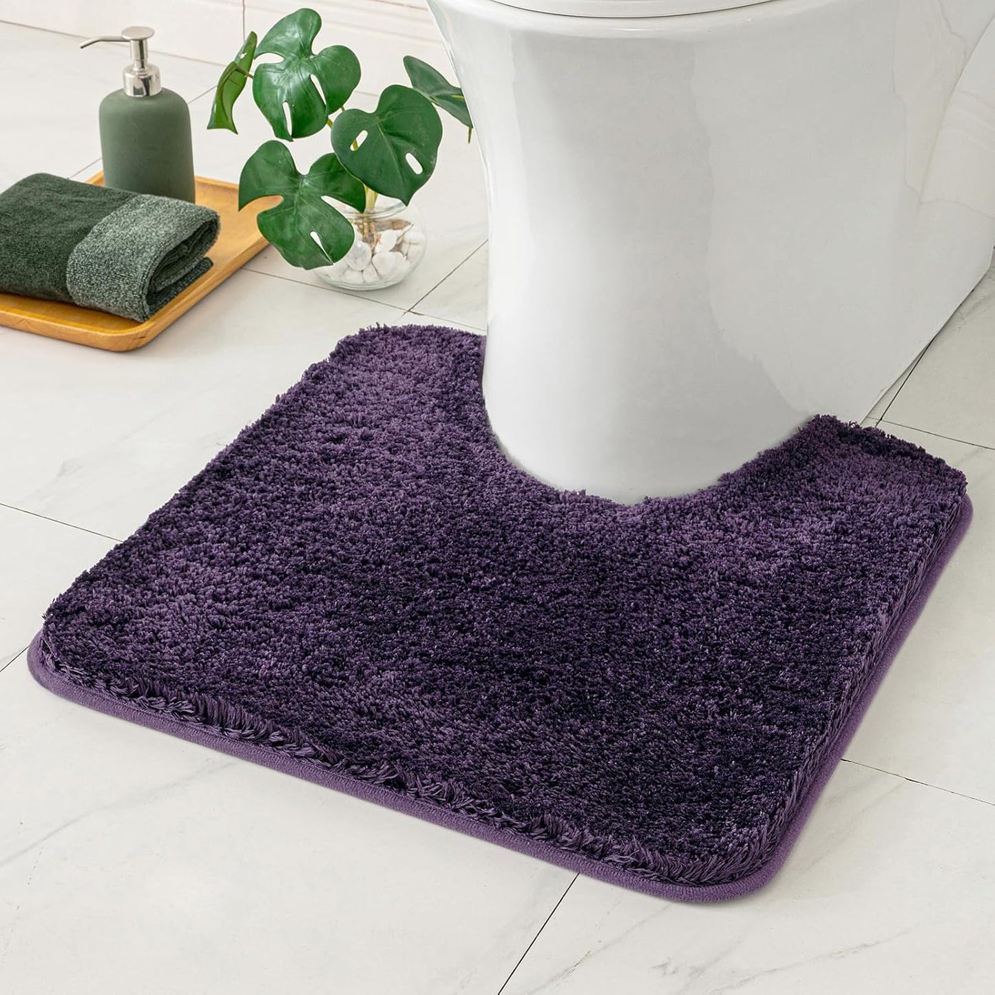 MIULEE U Shaped Toilet Rug for Bathroom - Soft Microfiber Contour Bath Rugs, Non-Slip Rubber Back, Dark Purple