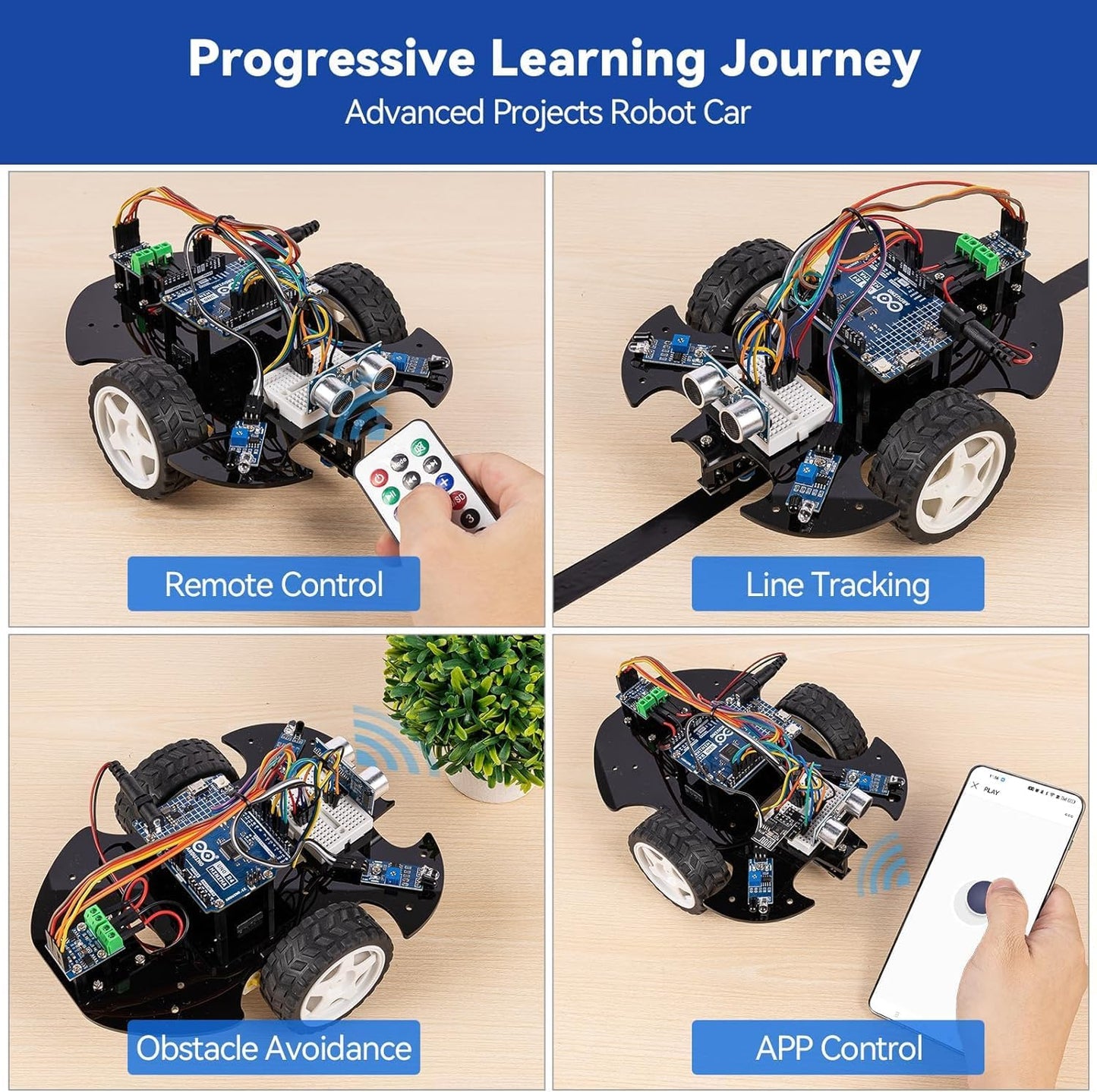SunFounder Ultimate Starter Kit with Original Arduino Uno R4 Minima, 3 in 1 IoT/Smart Car/Basic Kit with Online Tutorials, for Beginners to Enthusiasts (Original Arduino Uno R4 Minima Included)
