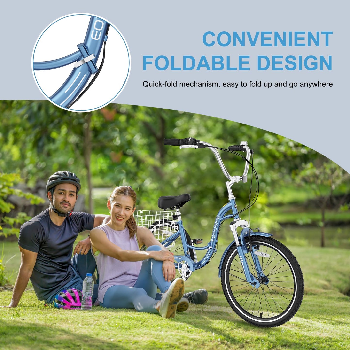 NAIZEA Folding Adult Tricycle - 7 Speed 20/24/26 Inch Folding Tricycle for Adult, 4 Wheel Bike, Foldable Trike with Large Basket/Low-Step Through for Men Women Senior