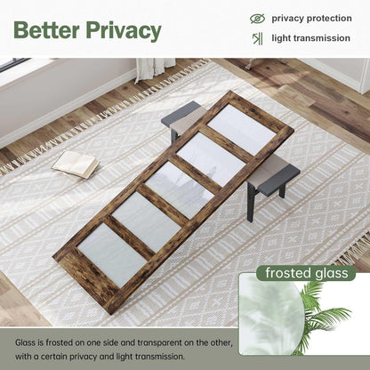 ROYMELO 32x84 Inch Glass Sliding Barn Door Slab and 5.5ft Hardware Kit Included, 5 Frosted Glass, LVL Wood Panel Covered with Brown Water-Proof Scratch-Proof PVC Surface, Simple DIY Assembly