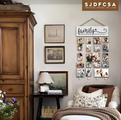 SJDFCSA Family Picture Frames Collage Photo Hanging Display Picture Board, Family Picture Frames Collage Wall Decor, Familys Where Life Begins Love Never Ends Home Living Room Bedroom Wall Decor XXXK