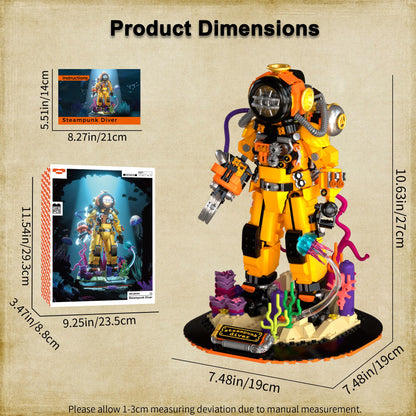 Building Toys Set, Steampunk Diver Buildings Blocks for Adults, Teens 14+, Creative Model Building Kits Birthday Home Office Decoration, 1287PCS