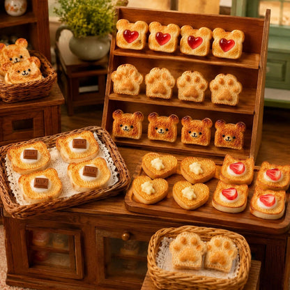 LOGOFUN 24pcs Dollhouse Miniature Food Simulation Caramel Toast Bread Resin Accessories Mini Scene Decoration