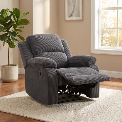 Trygoal Manual Recliner Chair, Nursery Rocking Chair, Corduroy Recliner Chair for Adults, Lazy Boy, Gaming Recliner wih Overstuffed Arms, Suitable for Home Theater, Living Room, Bedroom, Dark Grey