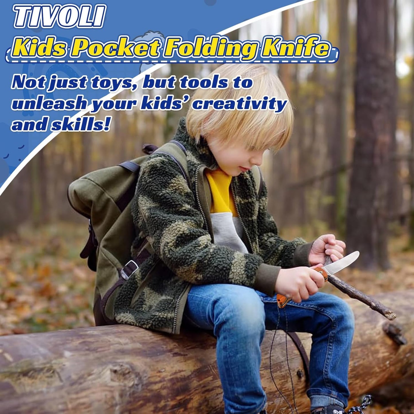 TIVOLI Kids Pocket Knife Folding Knife Safety Knife for Kids, Designed for Children's Outdoor Camping with Hanging Holes