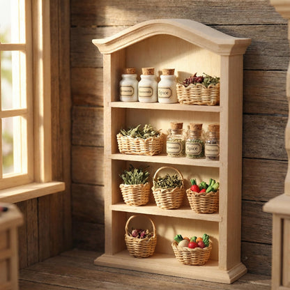 Dollhouse Wooden Bookshelf, 1/12 Mini Furniture Doll Display Case Miniature Cabinet Shelf Fairy Scene Bookcase Dollhouse Accessories