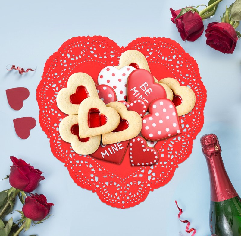 100 Pcs 12 Inch Valentine Heart Doilies Cutouts Paper Lace Doily Red Craft Gift Set for Table Party Decorations