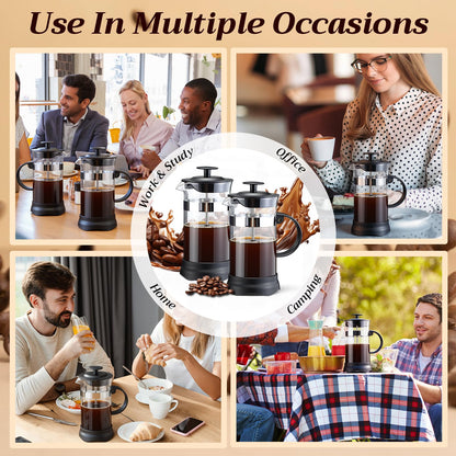 LemonRoad 4 Pack French Press Coffee Maker Borosilicate Glass Coffee Press Heat Resistant Stainless Steel Tea Maker for Travel Camping Kitchen Gifts Includes Pot Filters(12oz)