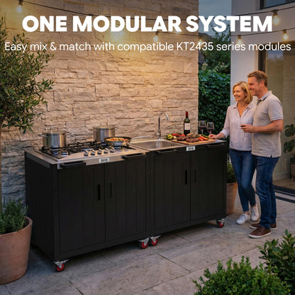 Feasto Gas Grill, Movable Outdoor Gas Stove Stainless Steel Top with Cabinet, 5 Burners with 36,200 BTUs, Outdoor Propane Grill for Outdoor Cooking, Ideal for Lawn & Garden, L35.4 x W24