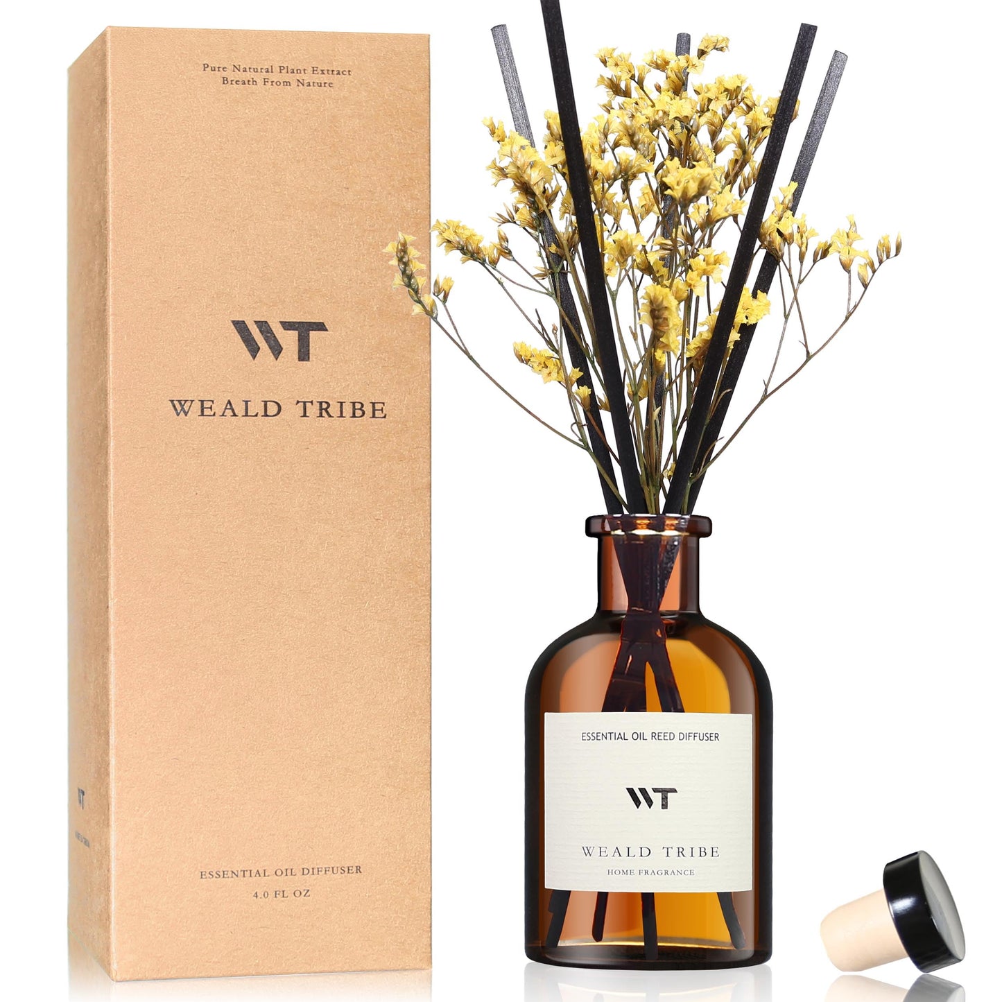WEALD TRIBE Flower Reed Diffuser Set Vanilla Cinnamon Scent for Bathroom Air Fresheners | 4.0 fl oz Essential Oils with Sticks Home Fragrance Defusers | House Bedroom Office Shelf Decor & Gift