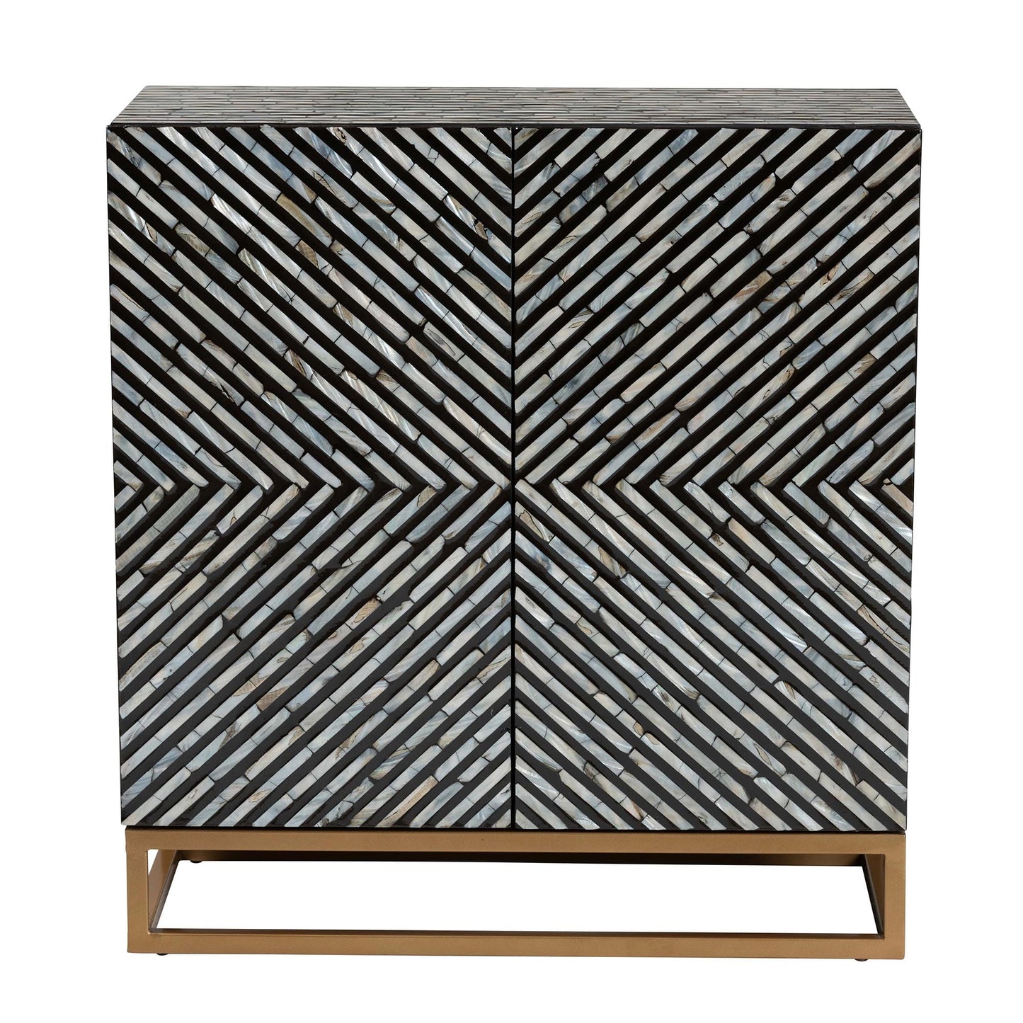 Baxton Studio Belenus Modern Bohemian Herringbone Black Mother of Pearl Storage Cabinet