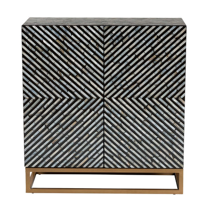 Baxton Studio Belenus Modern Bohemian Herringbone Black Mother of Pearl Storage Cabinet