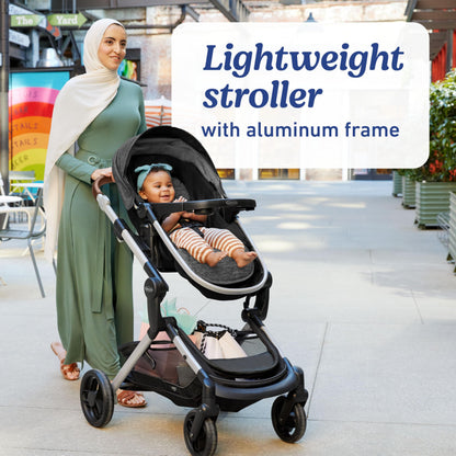 Graco® Modes Nest DLX Travel System, 3-in1 Modular Baby Carseat Stroller Combo, Adjustable Slide2Me Infant Car Seat Carrier, Pramette, to Toddler Stroller, Includes SnugRide DLX Infant Car Seat, Raven