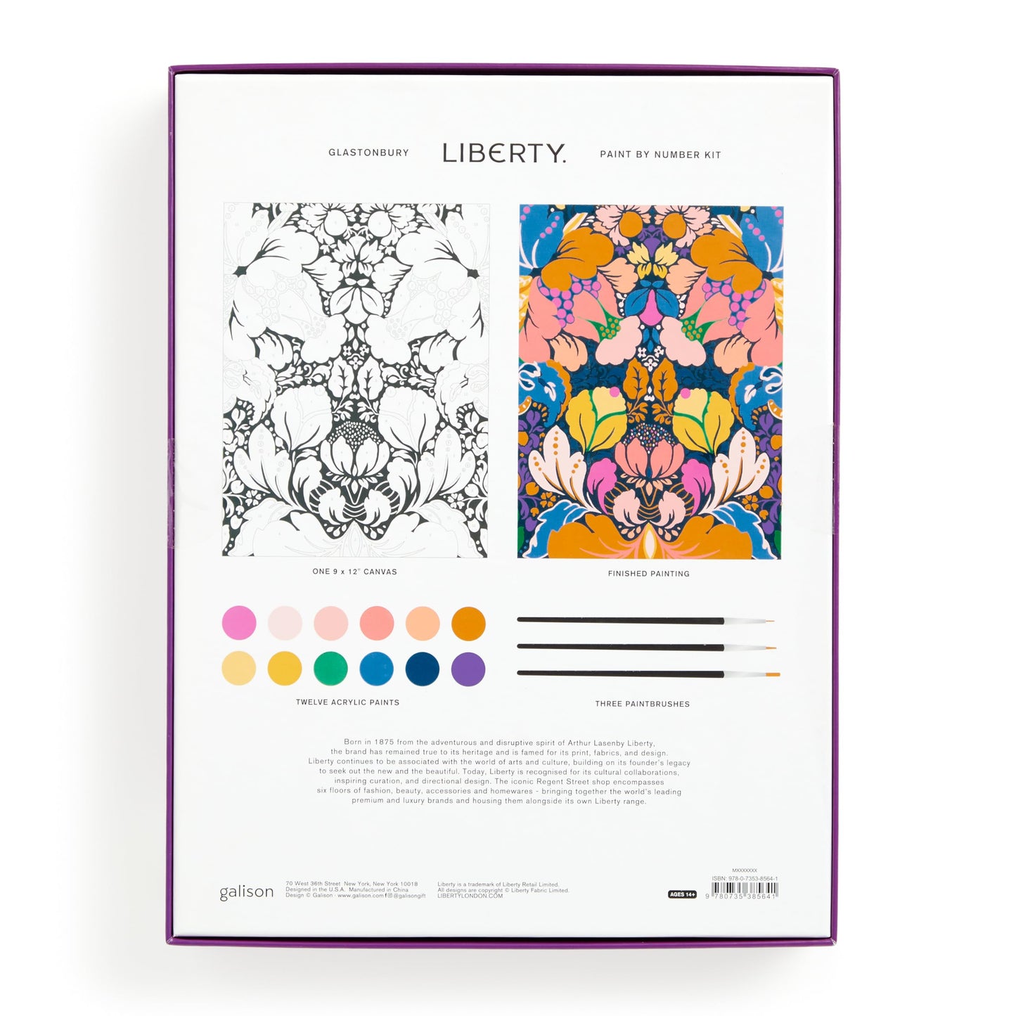 Galison Liberty Glastonbury – DIY 9 x 12 Paint by Number Kit with Iconic Liberty Print Art for Beginners and Experts Includes Paint and Brushes