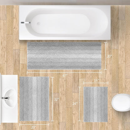Gibelle Grey Bathroom Rug Set, 2 Piece Chenille Non Slip Bath Mat, Quick Dry Bathroom Decor Accessories