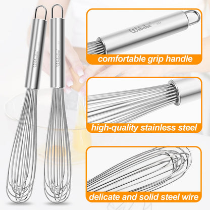 Webake 11" Stainless Steel French Whisk French Whip for Professional or Home, 304 Metal Whisk Set of 2
