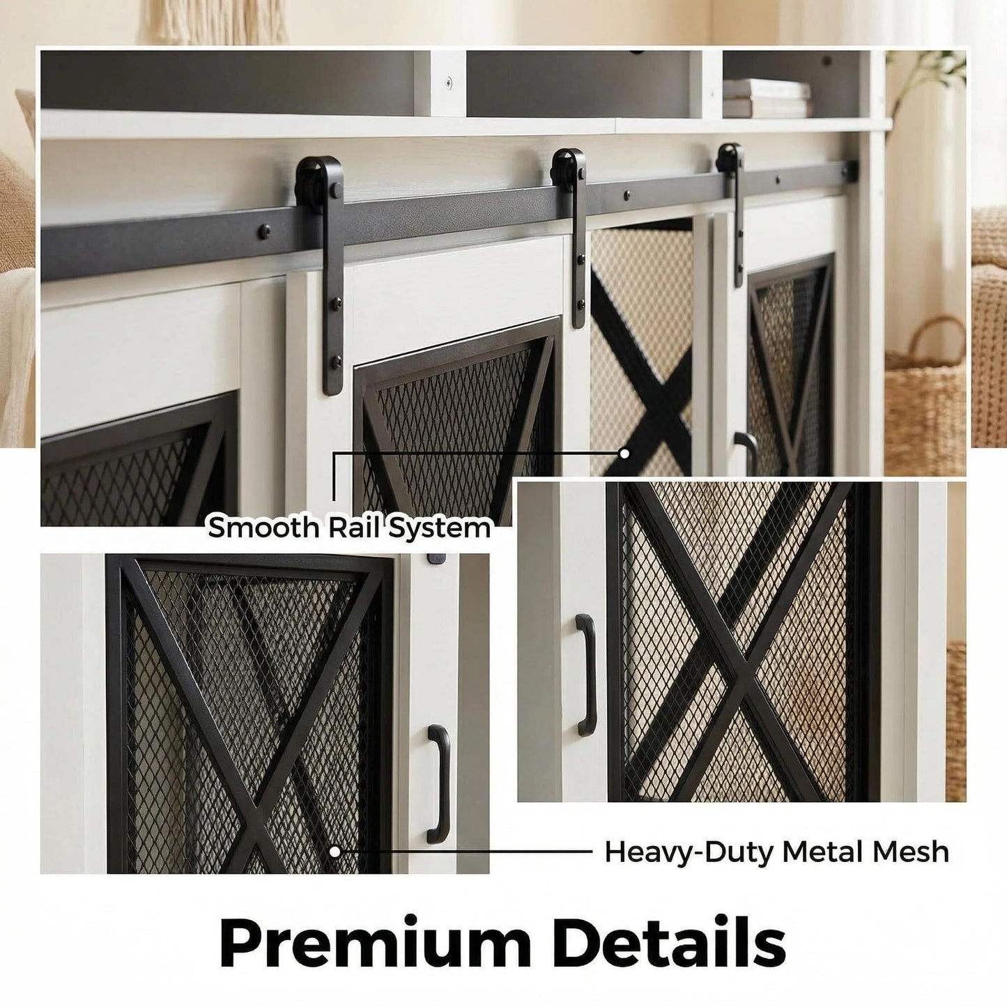 Garvee 71" Double Dog Crate Furniture with Divider, Heavy Duty Wood & Metal Dog Cage for Large Dogs, Dual Compartment Dog Kennel with Double Doors, Indoor Dog Crate TV Stand