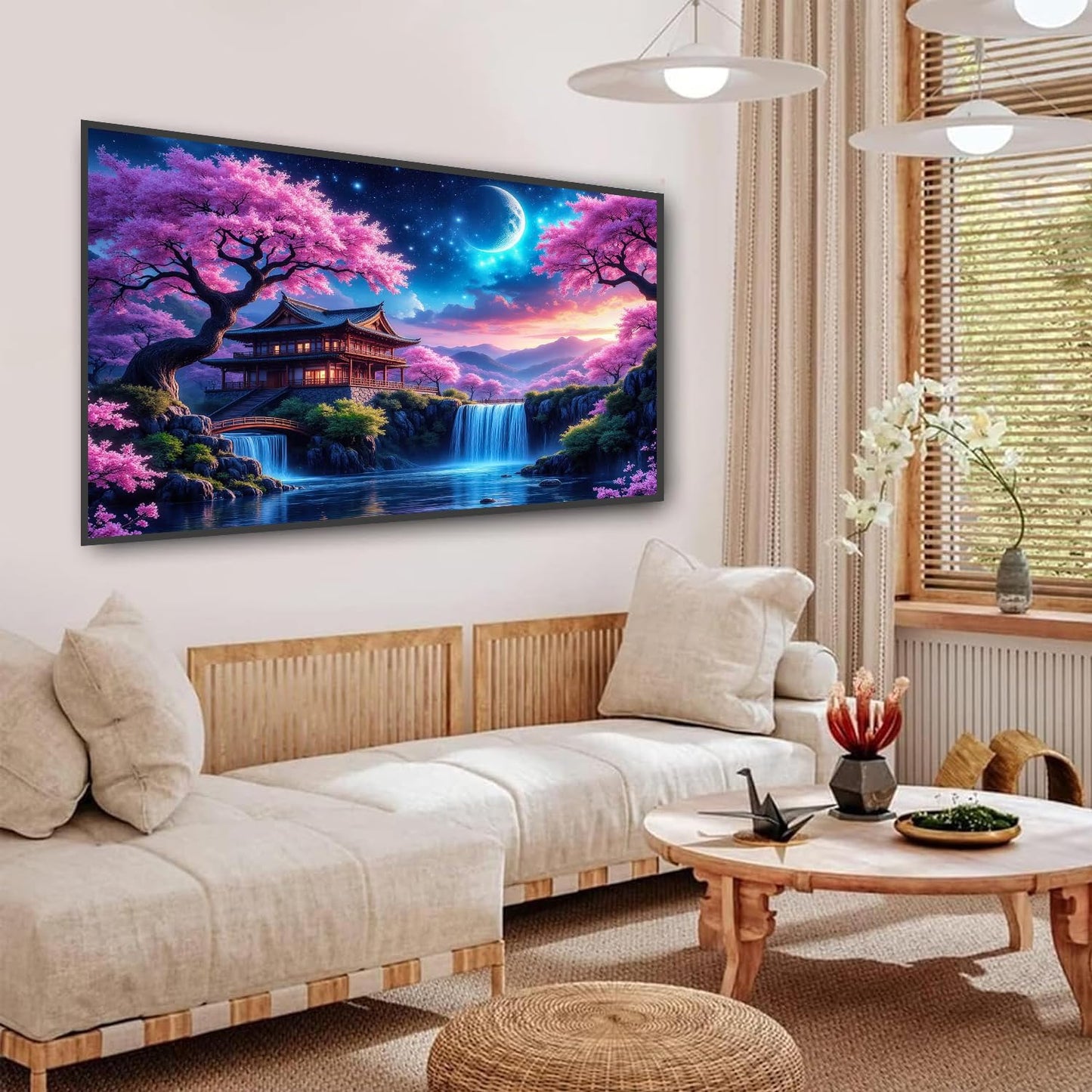 igoodom Large Diamond Painting, Large Cherry Blossoms Diamond Art Kits for Adults, Full Drill Round Big Diamond Painting, DIY Gem Art and Crafts for Home Wall Decor Gift 27.5 X 15.7inch