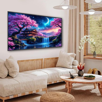 igoodom Large Diamond Painting, Large Cherry Blossoms Diamond Art Kits for Adults, Full Drill Round Big Diamond Painting, DIY Gem Art and Crafts for Home Wall Decor Gift 27.5 X 15.7inch