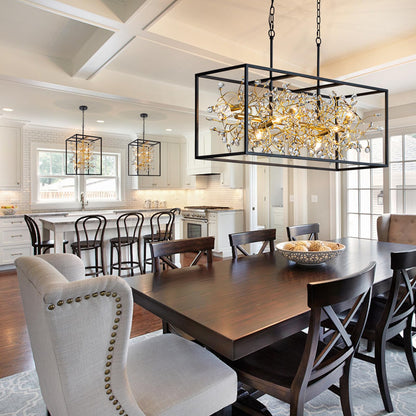 Vezzio Black and Gold Crystal Chandelier, 4-Light Modern Farmhouse Foyer Pendant Light for Entryway, Dining Room, Kitchen Island, Staircase, Hallway, H21 Inch
