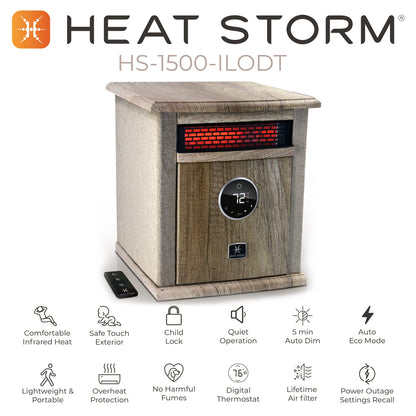 Heat Storm Portable Electric Space Heater, 1500-Watt Cabinet Infrared Quartz Element Heater With Digital Thermostat, Remote Control, washable Filter Modern Design (Beige)