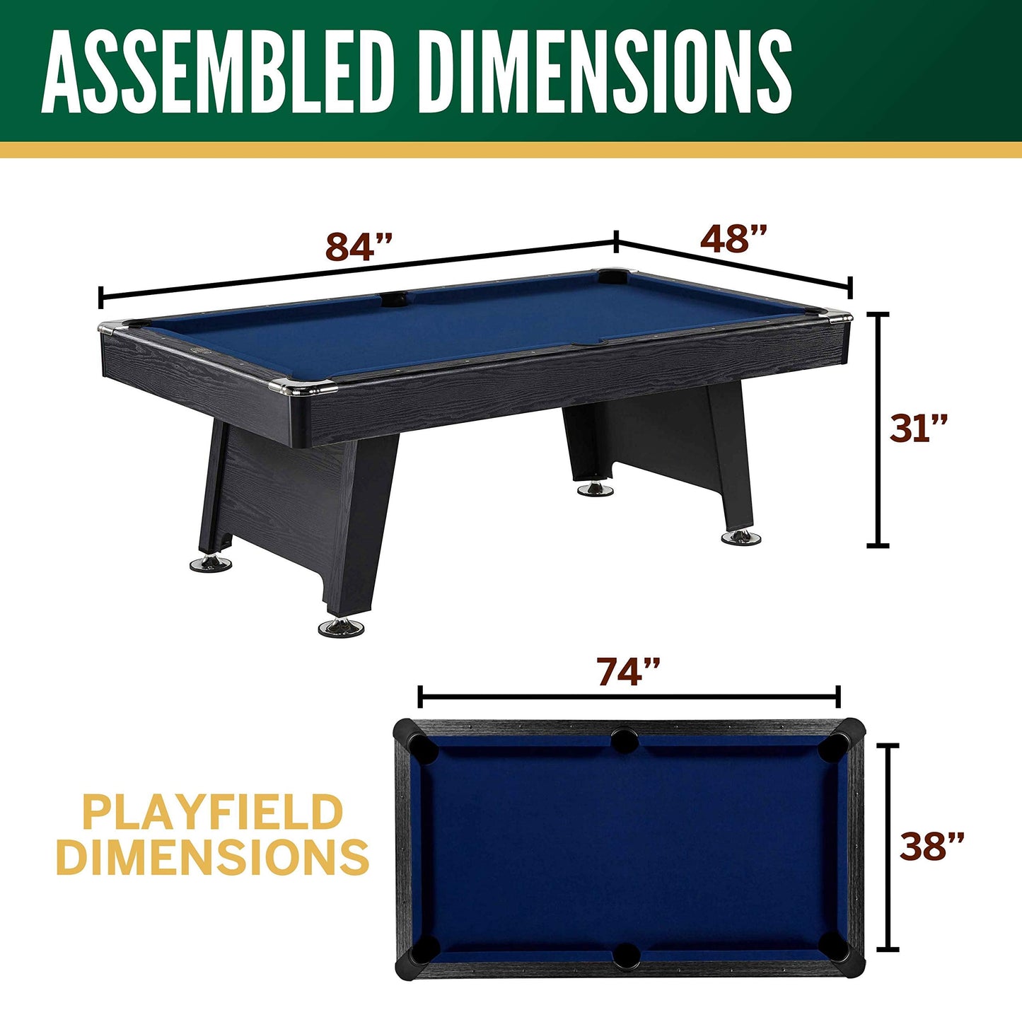 Barrington Billiards 7' Pool Table with Billiard Ball and Cue Stick Set