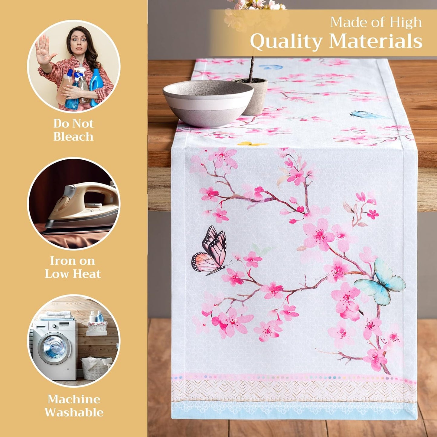 Maison d' Hermine 100% Cotton Table Runner, 72 inches Long, Decorative for Home Kitchen Dining Party Wedding (Blossoms