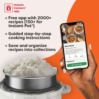 Instant Pot, 6-Quart Whisper Quiet 9-in-1 Electric Pressure Cooker, Slow Rice Steamer, Sauté, Yogurt Maker, Warmer & Sterilizer, Free App with 800+ Recipes, Stainless Steel
