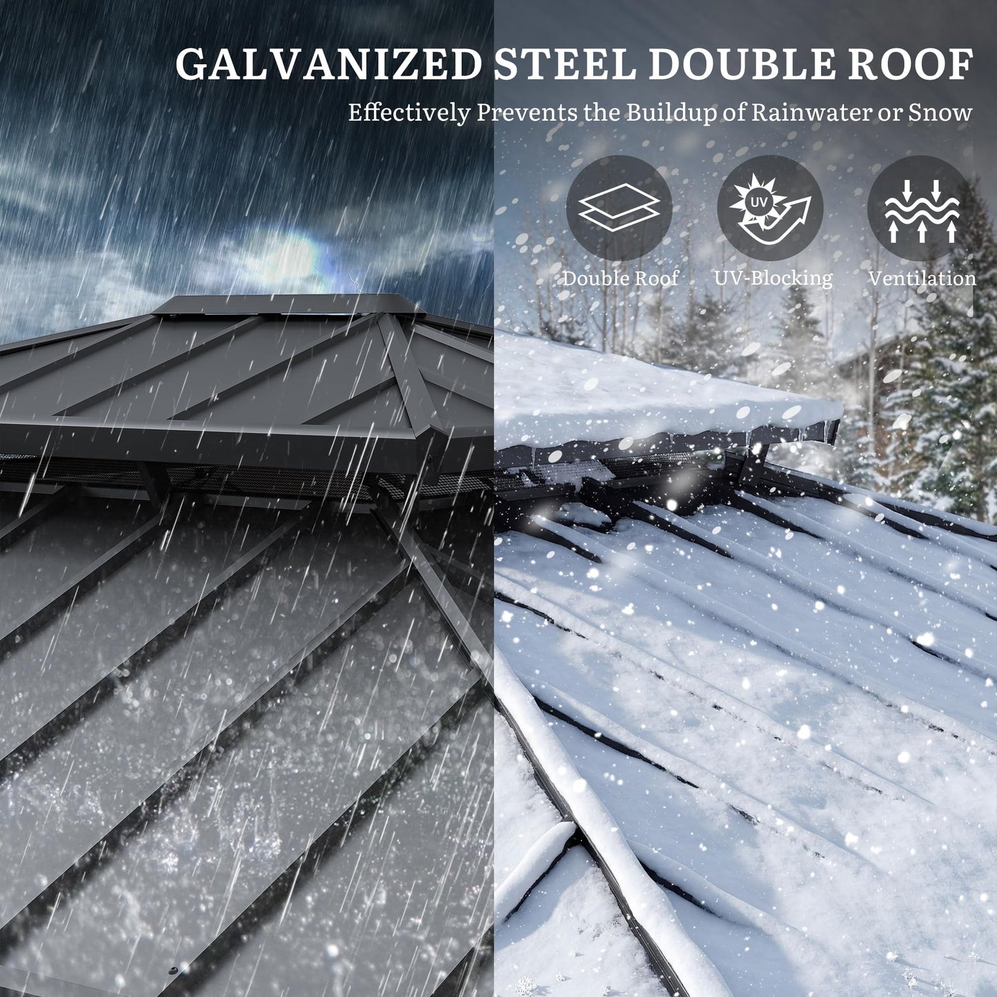 YITAHOME 11x13ft Wood Gazebo Outdoor Wooden Frame Double Roof Hardtop Galvanized Steel Top Canopy w/Curtain and Netting, Patio Heavy Duty Gazebo for Deck, Backyard, Beige Yellow