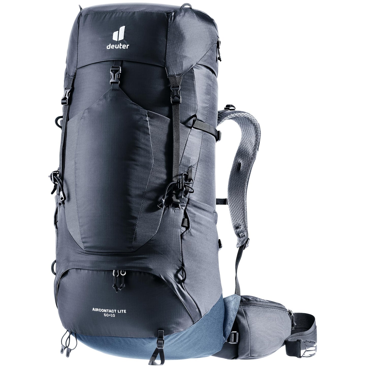 Deuter Unisex Aircontact Lite 50 + 10 L, Lightweight Backpacking & Hiking Backpack for Men & Women, 50 + 10 Liters - Black-Marine