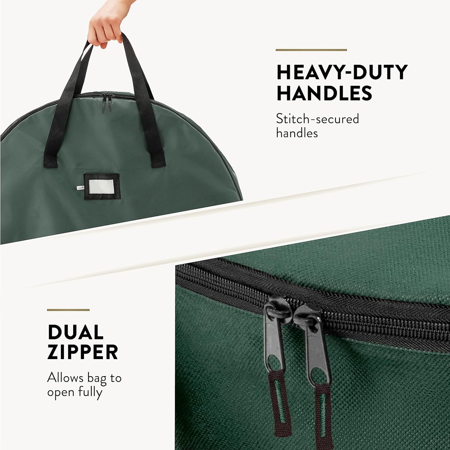 ZOBER Oxford Christmas Wreath Storage Container - 48 Inch Waterproof Bag with Dual Zippers & Durable Handles - Green