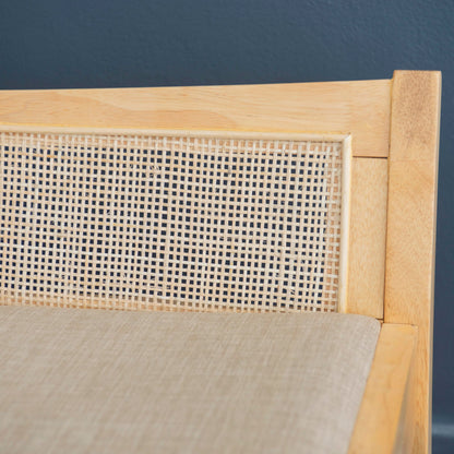 Powell Kasi Natural Low Back Cane Bench with Beige Upholstered Seat