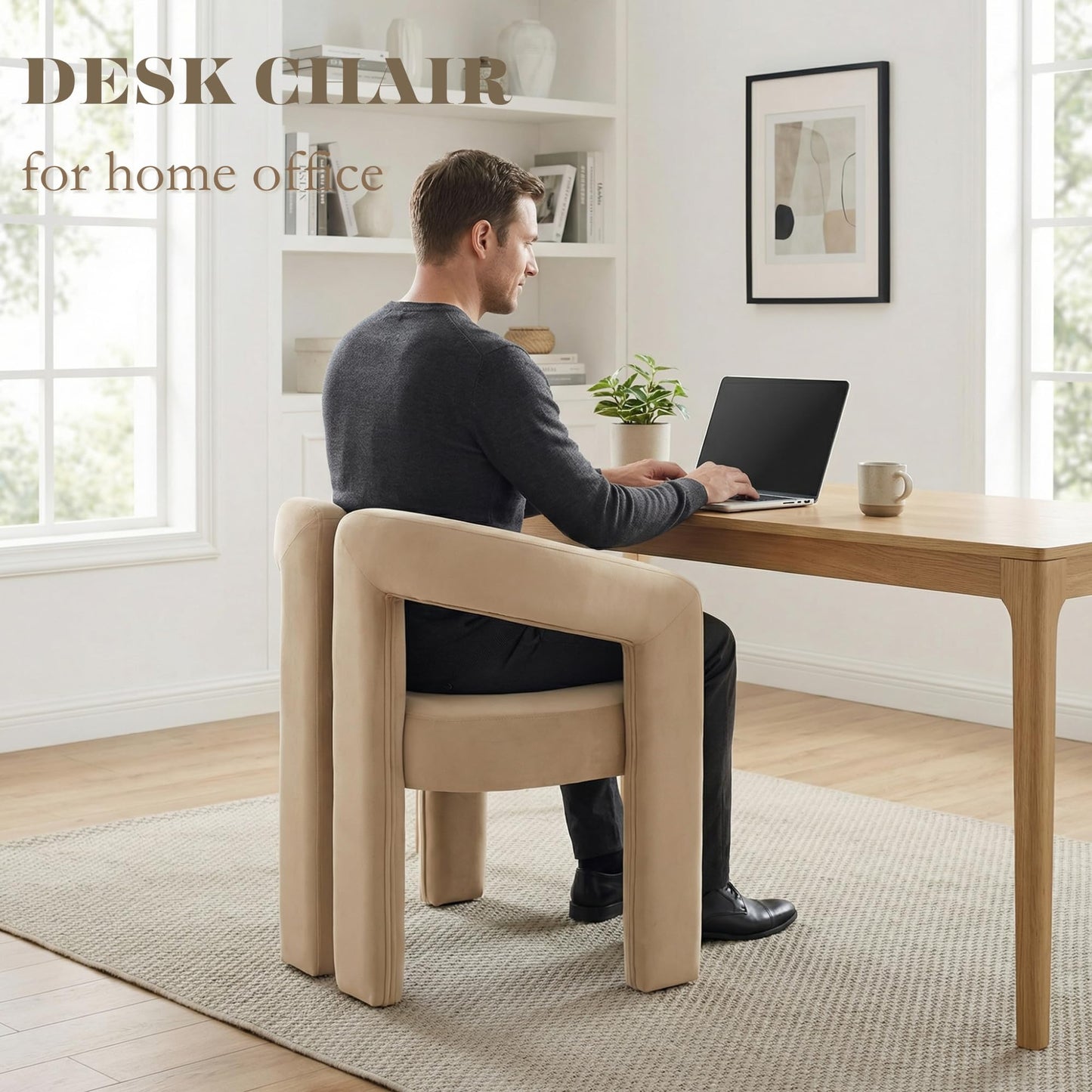 Hyfirm Upholstered Barrel Dining Chairs Set of 6, Khaki Velvet Kitchen Accent Chairs with Arms Modern Side Chairs for Dining Room Bedroom Vanity Reception