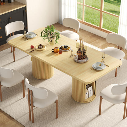 Gyfimoie 79" Dining Table for 8 to 10 People,Farmhouse Kitchen Dining Room Table with 2 Fluted Wood Strip Base & Slide Door,Mid Century Modern Dinner Table Furniture for Living Room,Kitchen,Natural
