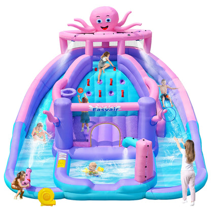 Easyair Inflatable Bounce House Water Slide Combo, Blow Up Water Slides for Backyard, Kids Jumper with Climbing Wall, Basketball Hoop, Splash Pool with Blower