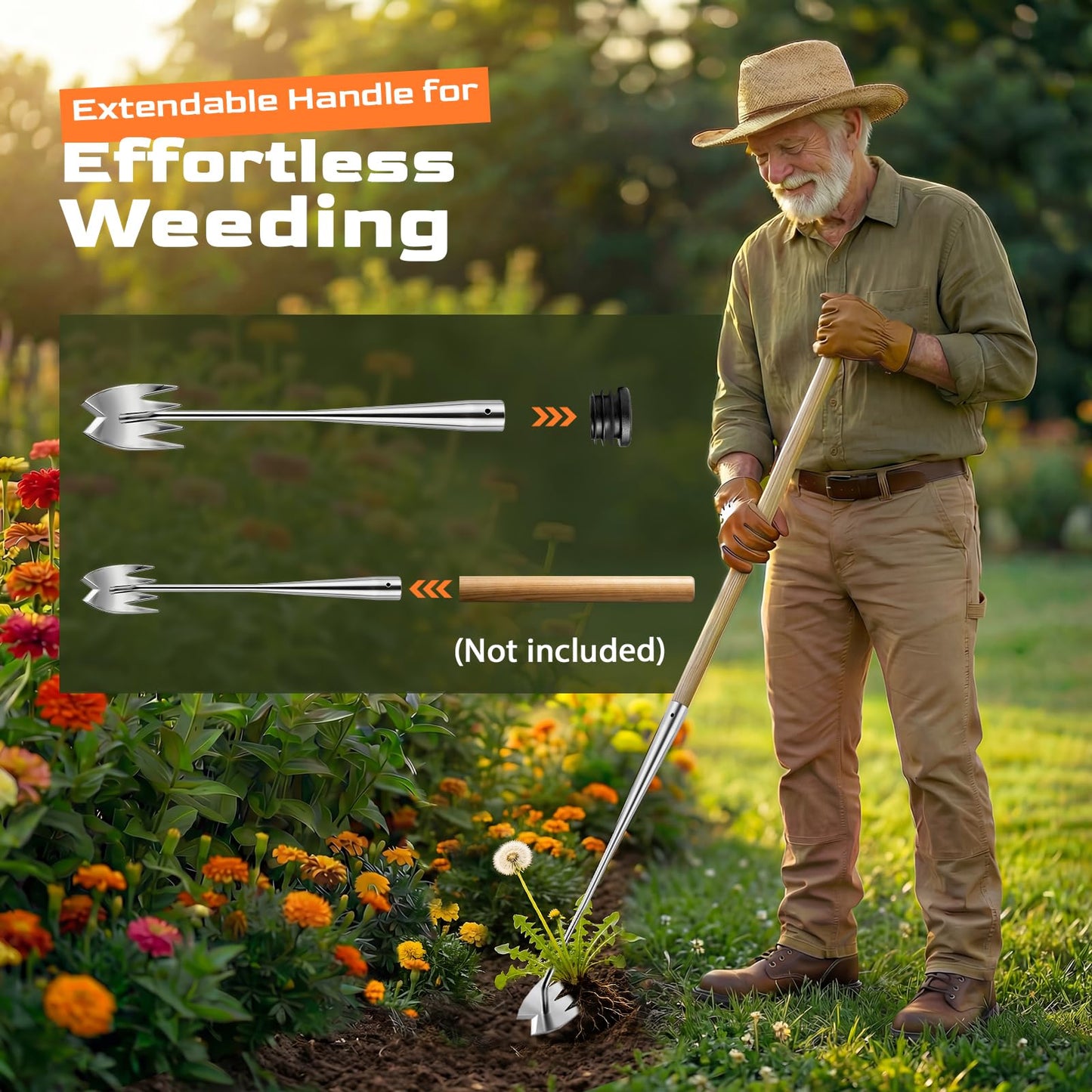 LOOHOI Weed Puller Tool, Heavy-Duty Stainless Steel Weeding Tool with Extendable Handle, Portable Garden Weed Removal Tool for Vegetable Gardening Backyard Farm Planting & Weeding